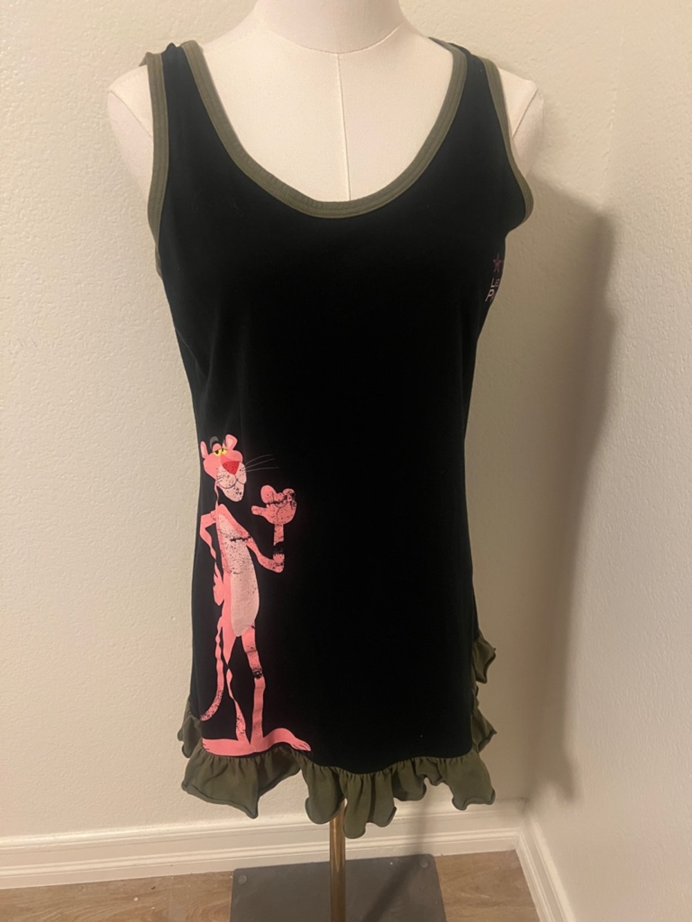 Black and Olive Pink Panther Tank Nightdress - Branded Sleepwear